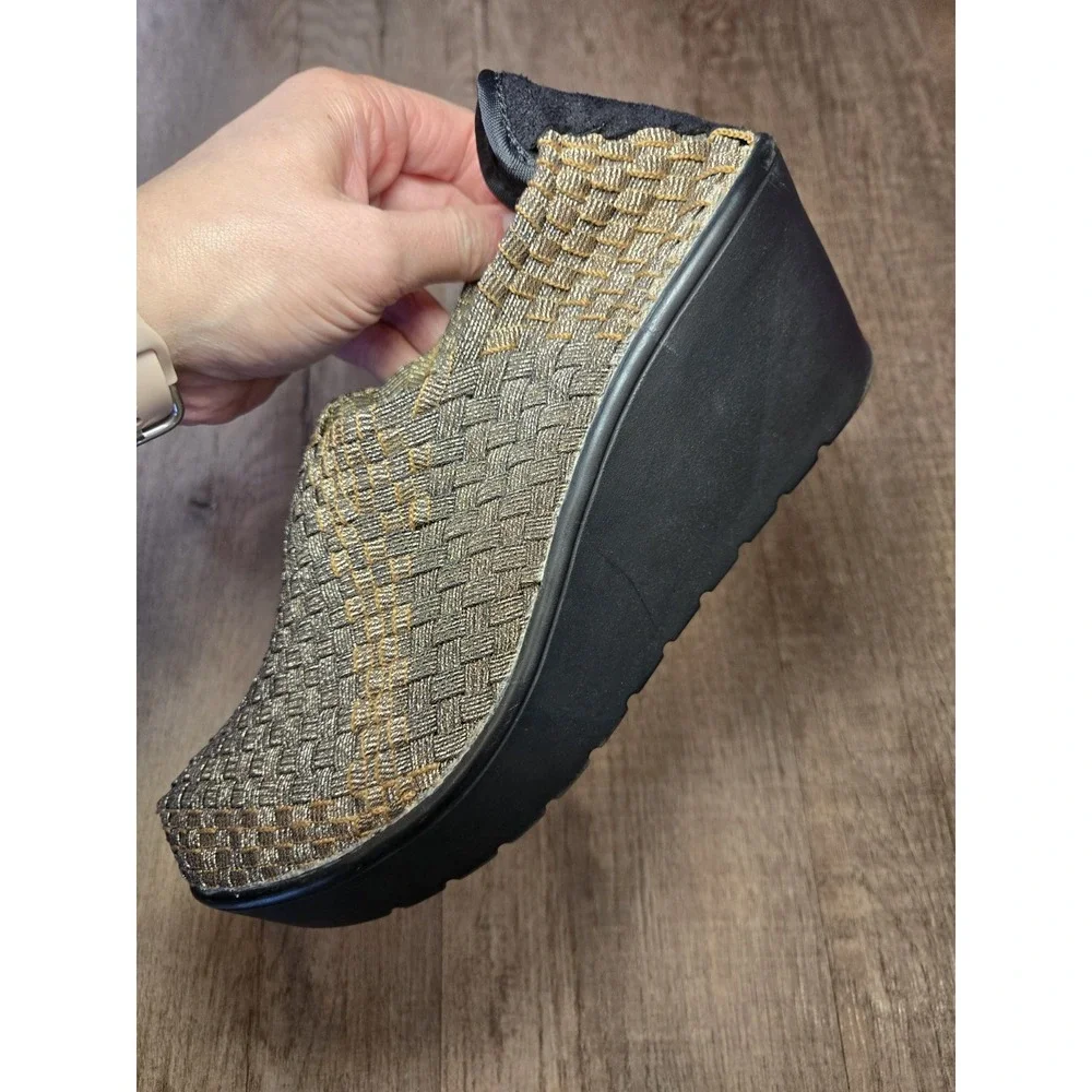 Steven by Steve Madden Betsi‎ Womens 8.5 GoldTone Slip-on Platform Wedge Shoe